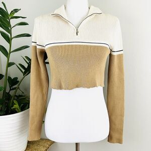 Vintage Polo Ralph Lauren Brown Cropped Preppy Knitted Sweater Y2K 90s Size Med